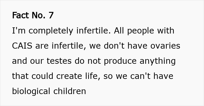 Text slide explaining infertility in intersex women with XY chromosome and complete androgen insensitivity syndrome (CAIS). Text slide explaining infertility in intersex women with XY chromosome and complete androgen insensitivity syndrome (CAIS).