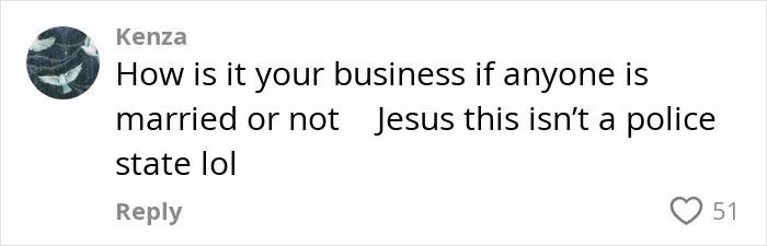 Comment from Kenza questioning others’ concern about marital status in a discussion on racial discrimination in the escort industry.