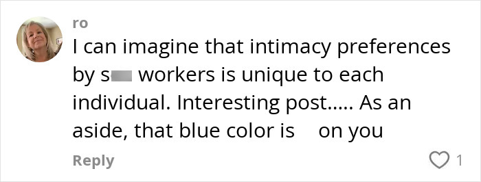 Screenshot of a social media comment discussing intimacy preferences and racial discrimination in the escort industry.