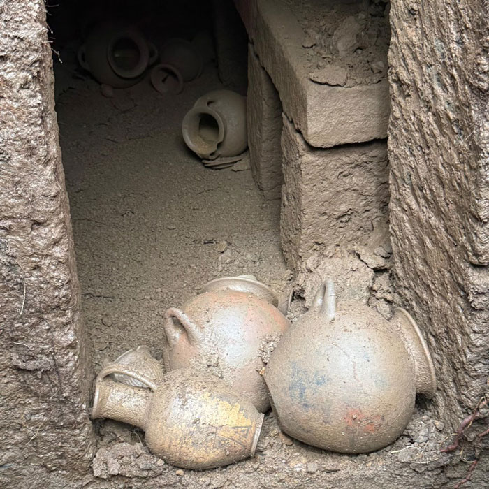 Ancient pottery inside a 2,600-year-old tomb in Italy’s burial chamber uncovered by archaeologists. Ancient pottery inside a 2,600-year-old tomb in Italy’s burial chamber uncovered by archaeologists.