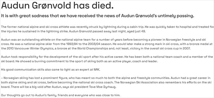 Olympic medalist skier dies after lightning strike; wife shares heartbreaking statement about his passing Olympic medalist skier dies after lightning strike; wife shares heartbreaking statement about his passing