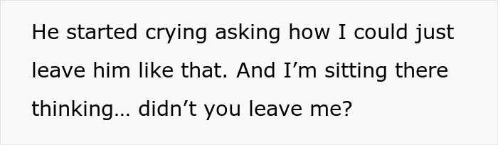 Text excerpt showing a breakup conversation where he cries and questions how she could leave him without warning.