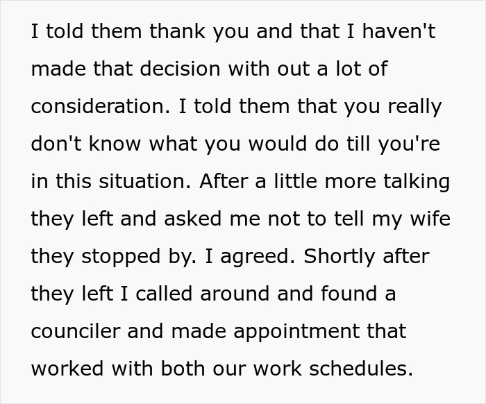Text excerpt discussing a husband feeling sick after realizing who their son is named after, reflecting on difficult decisions. Text excerpt discussing a husband feeling sick after realizing who their son is named after, reflecting on difficult decisions.