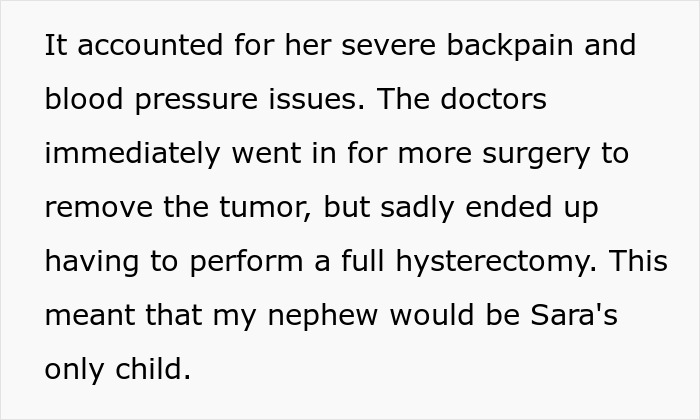 Text excerpt describing surgery consequences impacting a nephew, linked to revenge involving baby naming by wife's persuasion. Text excerpt describing surgery consequences impacting a nephew, linked to revenge involving baby naming by wife's persuasion.