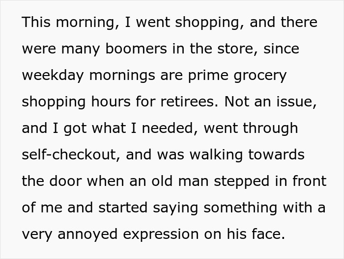 Boomer confronts stranger about pants, shocked by unexpected witty response in grocery store encounter. Boomer confronts stranger about pants, shocked by unexpected witty response in grocery store encounter.