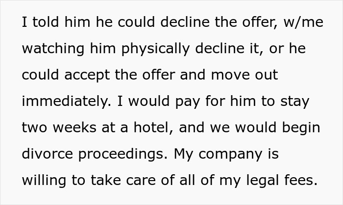Text excerpt showing a firm decision about asking husband to turn down dream job offer or face immediate separation. Text excerpt showing a firm decision about asking husband to turn down dream job offer or face immediate separation.