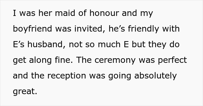 Text excerpt about maid of honour and boyfriend at wedding, relating to man planning public proposal without asking.