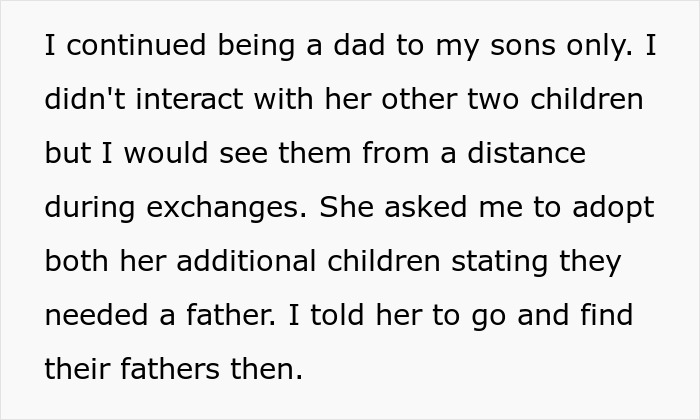 Text excerpt about a woman cheating on partner and wanting him to care for her children with other men. Text excerpt about a woman cheating on partner and wanting him to care for her children with other men.