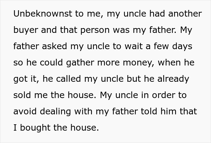 Text excerpt discussing a father and son conflict involving house ownership and lock changes leading to police involvement. Text excerpt discussing a father and son conflict involving house ownership and lock changes leading to police involvement.