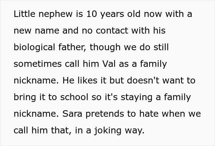Text about nephew with new name avoiding contact with biological father, reflecting lady getting revenge on sister's bad ex. Text about nephew with new name avoiding contact with biological father, reflecting lady getting revenge on sister's bad ex.