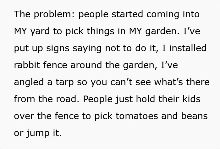 Text excerpt describing a man frustrated with his neighbor's farm stand causing people to steal from his garden. Text excerpt describing a man frustrated with his neighbor's farm stand causing people to steal from his garden.