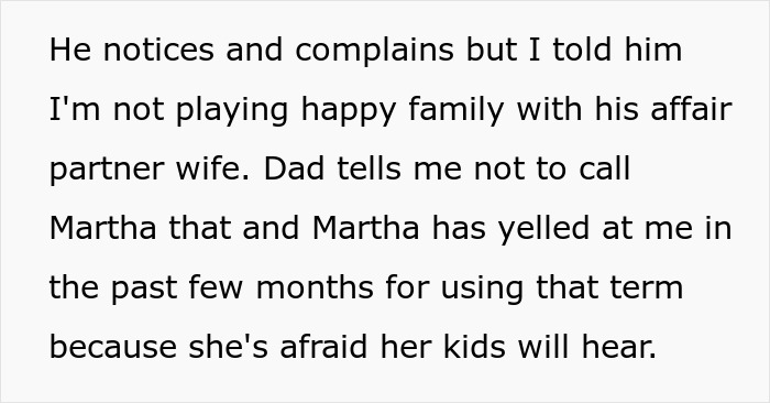 Text excerpt discussing a dad wanting his daughter to accept stepmom but facing blame for his kids' rejection. Text excerpt discussing a dad wanting his daughter to accept stepmom but facing blame for his kids' rejection.