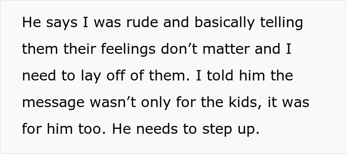 Text excerpt showing a student working mom addressing family complaints and asserting the need for support and understanding.