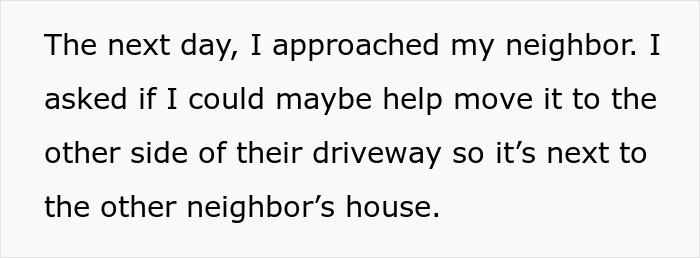 Text excerpt showing a man approaching his neighbor to discuss moving a farm stand next to another house. Text excerpt showing a man approaching his neighbor to discuss moving a farm stand next to another house.