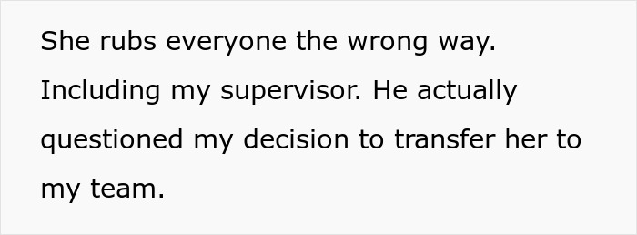 Text excerpt about a supervisor questioning a transfer decision related to a friend getting fired situation. Text excerpt about a supervisor questioning a transfer decision related to a friend getting fired situation.