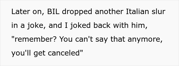 Text excerpt discussing an inlaw dropping an offensive joke, highlighting conflict and genetic heritage information issues. Text excerpt discussing an inlaw dropping an offensive joke, highlighting conflict and genetic heritage information issues.