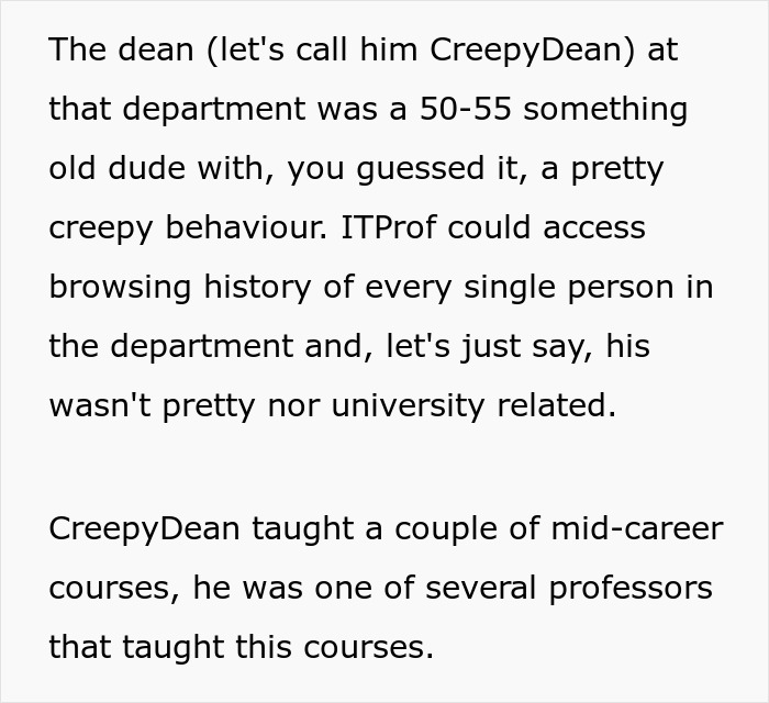 Creepy professor requests IT to add young women in his class, causing tension and frustration in the department. Creepy professor requests IT to add young women in his class, causing tension and frustration in the department.