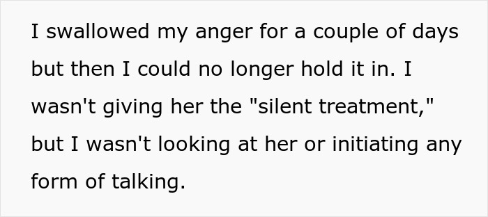 Text excerpt about anger and silent treatment illustrating gaslighting after embezzling daughter's inheritance. Text excerpt about anger and silent treatment illustrating gaslighting after embezzling daughter's inheritance.