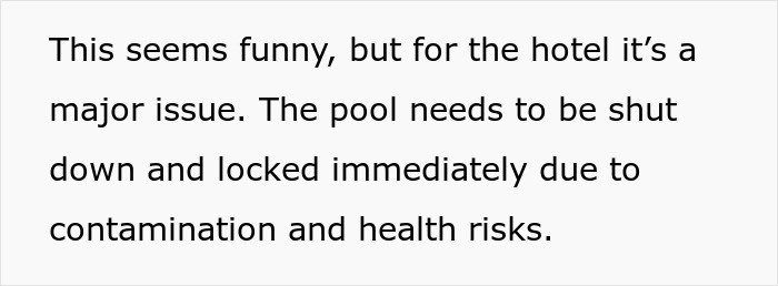 Pool closure at hotel due to contamination caused by Karen's kid poop raising health and safety concerns.