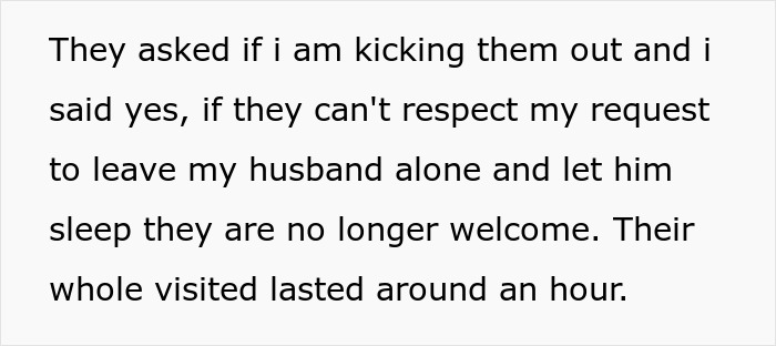 Text about kicking parents out for not respecting request to let man sleep despite pregnant wife concerns Text about kicking parents out for not respecting request to let man sleep despite pregnant wife concerns
