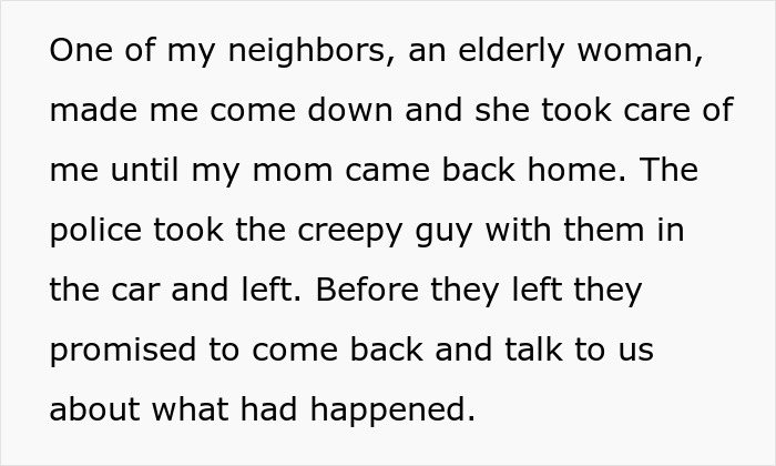 Elderly woman helps man on patio after police arrive for a creepy autism-related incident nearby. Elderly woman helps man on patio after police arrive for a creepy autism-related incident nearby.