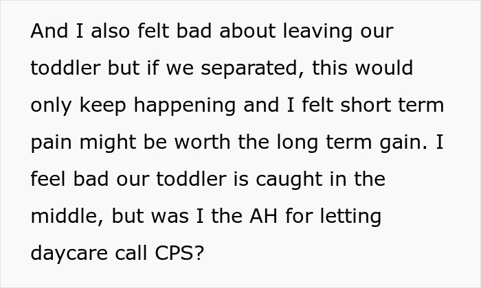 Text excerpt discussing a mom deciding to let daycare call CPS after multiple no-shows during custody weeks. Text excerpt discussing a mom deciding to let daycare call CPS after multiple no-shows during custody weeks.