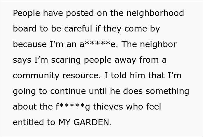 Text of a man ranting about a neighbor who won’t move his farm stand, leading to people stealing from him. Text of a man ranting about a neighbor who won’t move his farm stand, leading to people stealing from him.