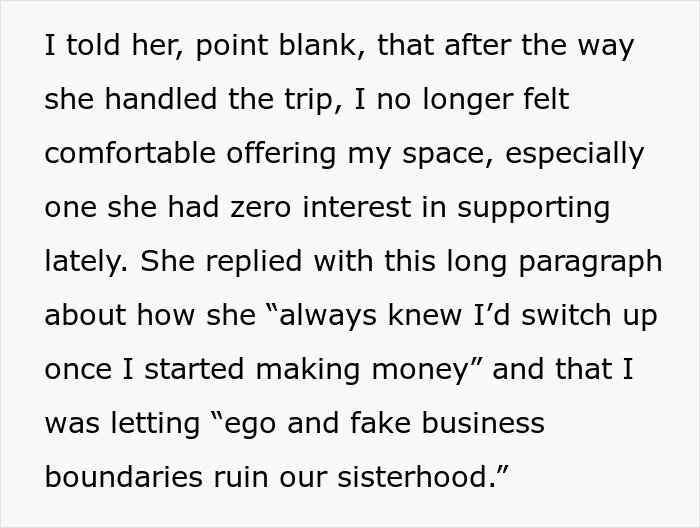 Text discussing a lady ditching her bestie for a wannabe influencer and conflict over using a studio for a party. Text discussing a lady ditching her bestie for a wannabe influencer and conflict over using a studio for a party.