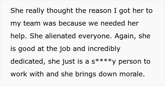 Text about a colleague alienating everyone despite being good at the job, related to getting fired and workplace issues. Text about a colleague alienating everyone despite being good at the job, related to getting fired and workplace issues.