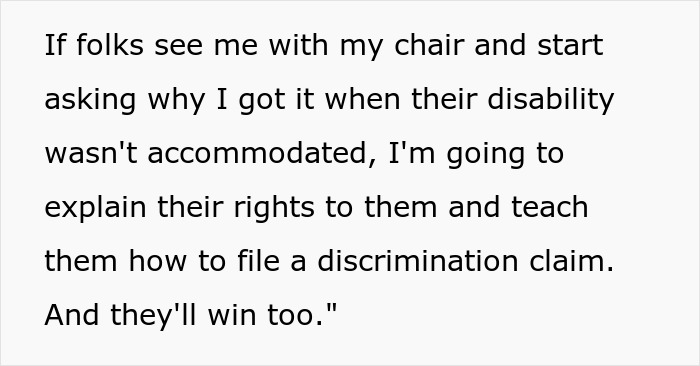 Text excerpt on disability rights and discrimination claims, highlighting issues with an ableist manager not accommodating disabled employees.