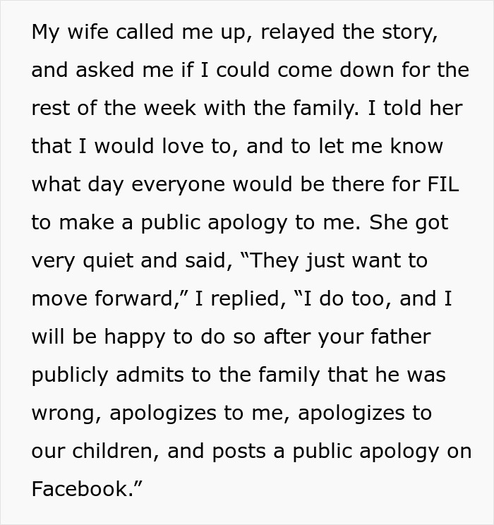 Text discussing a false accusation involving a wife and father-in-law, focusing on apologies and family reconciliation.