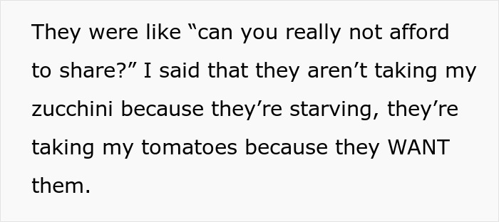 Text excerpt from a man ranting about a neighbor’s farm stand causing people to steal tomatoes and zucchini. Text excerpt from a man ranting about a neighbor’s farm stand causing people to steal tomatoes and zucchini.
