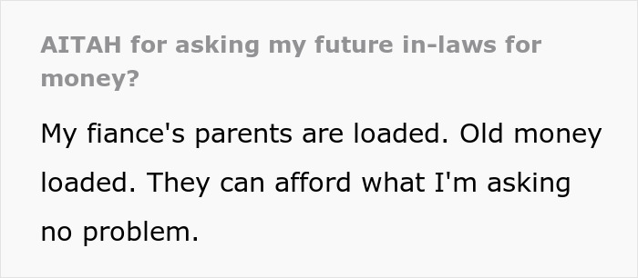 Text post about future in-laws demanding the woman quit her job, seen as emasculating their son, with a strong response. Text post about future in-laws demanding the woman quit her job, seen as emasculating their son, with a strong response.