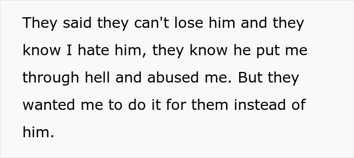 Text on a gray background highlighting a man refusing to donate an organ to his father who made his childhood hell due to abuse. Text on a gray background highlighting a man refusing to donate an organ to his father who made his childhood hell due to abuse.