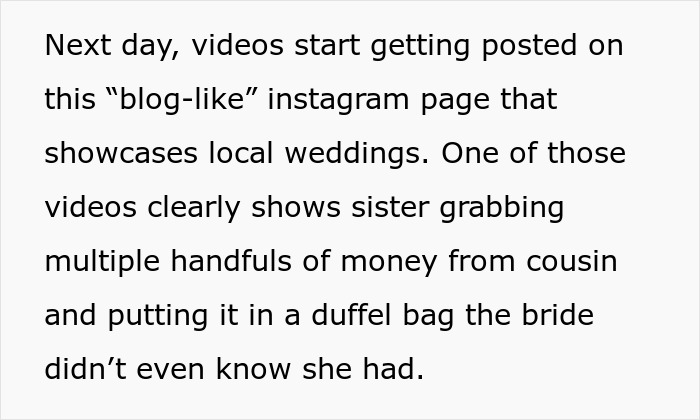 Video evidence captures bride’s sister stealing money and getting caught on camera during wedding events. Video evidence captures bride’s sister stealing money and getting caught on camera during wedding events.