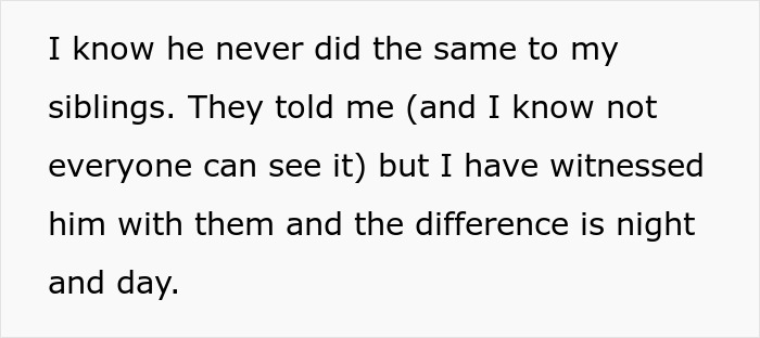 Text excerpt discussing a man refusing to donate an organ to a father who made his childhood hell, highlighting sibling differences. Text excerpt discussing a man refusing to donate an organ to a father who made his childhood hell, highlighting sibling differences.
