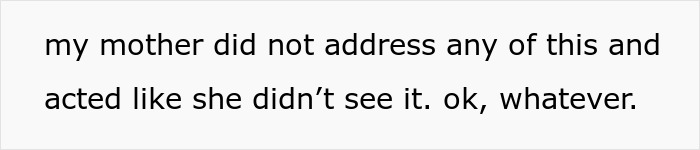 Text excerpt showing a mother expressing that her concerns about safety were ignored by family members. Text excerpt showing a mother expressing that her concerns about safety were ignored by family members.
