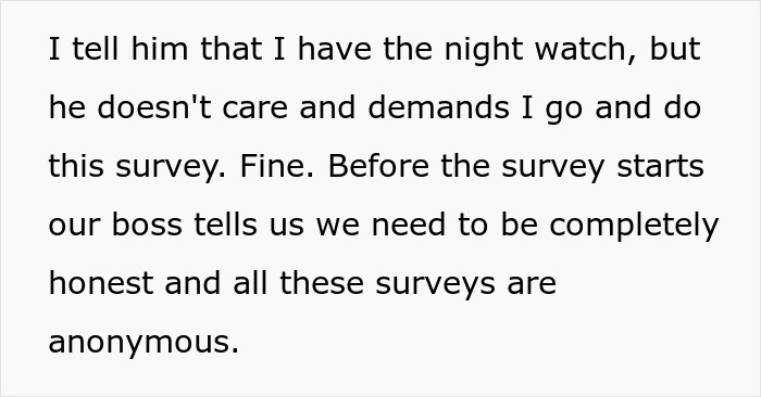 Text excerpt showing a soldier discussing a survey while tracking missing equipment for months despite being ignored by his boss. Text excerpt showing a soldier discussing a survey while tracking missing equipment for months despite being ignored by his boss.