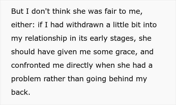 Text on a gray background discussing unfair treatment and confrontation in a best friend sabotage relationship with a boyfriend.