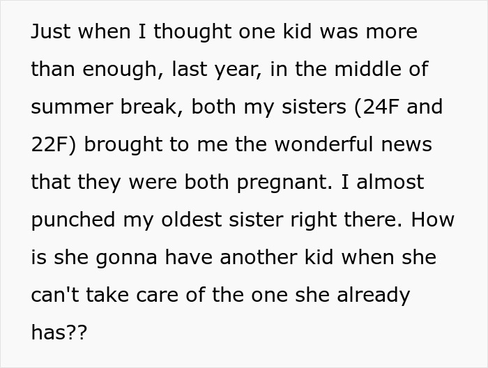 Text excerpt from a story about a 17-year-old drawing the line after babysitting sister’s kids without payment or respect.
