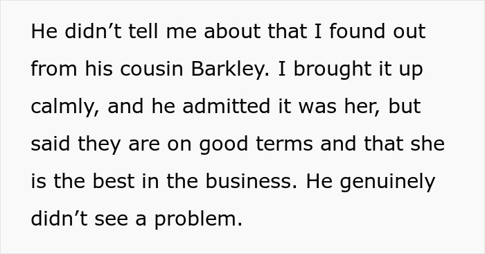 Text excerpt from a bride explaining her protests to change the caterer ignored despite groom’s ex involvement. Text excerpt from a bride explaining her protests to change the caterer ignored despite groom’s ex involvement.