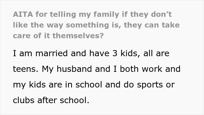 Text excerpt showing a student working mom managing family and school responsibilities amid complaints.