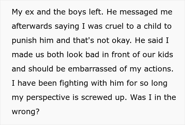 Text from a lady explaining her ex called her cruel for refusing his stepkid to use her bathroom, suspecting the child wanted to snoop. Text from a lady explaining her ex called her cruel for refusing his stepkid to use her bathroom, suspecting the child wanted to snoop.