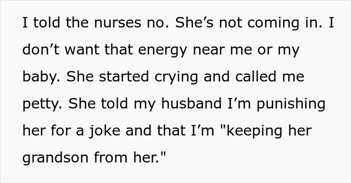 Mother refuses visitor in delivery room to protect baby, expressing concern about negative energy affecting her newborn DNA.