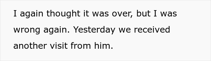Text excerpt discussing ongoing conflict between father and son involving house lock changes and police involvement. Text excerpt discussing ongoing conflict between father and son involving house lock changes and police involvement.