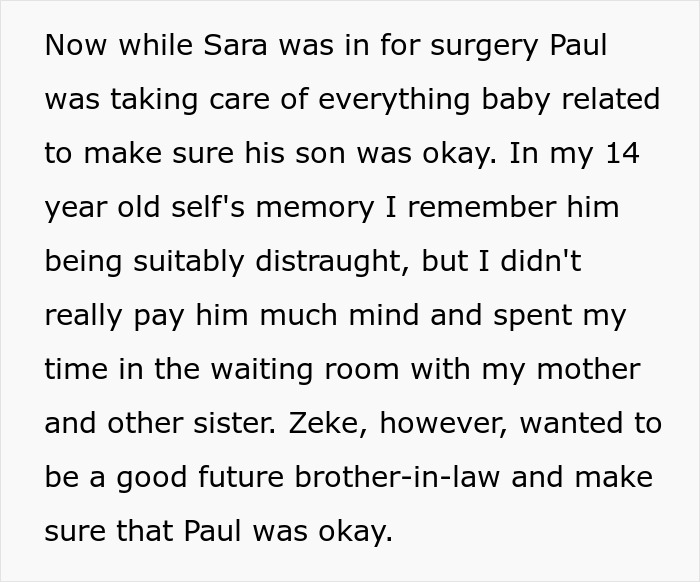 Text excerpt about baby care and family support during surgery, illustrating lady's revenge on sister's bad ex involving baby naming. Text excerpt about baby care and family support during surgery, illustrating lady's revenge on sister's bad ex involving baby naming.