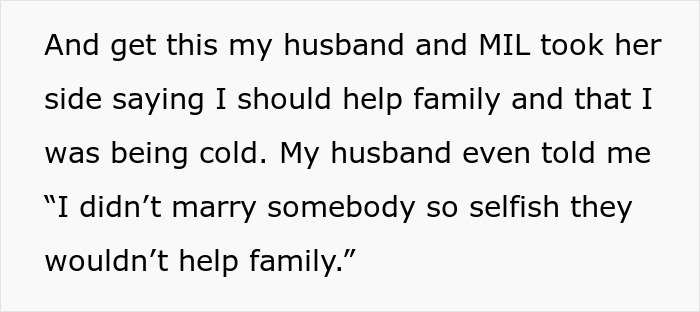 Text excerpt showing conflict with husband and family over refusing to babysit, highlighting family tensions and racism issues. Text excerpt showing conflict with husband and family over refusing to babysit, highlighting family tensions and racism issues.