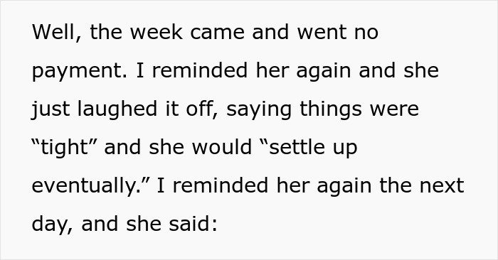 Text excerpt showing a sister reminding an aunt with no kids to pay for a cake before a party ends in drama. Text excerpt showing a sister reminding an aunt with no kids to pay for a cake before a party ends in drama.