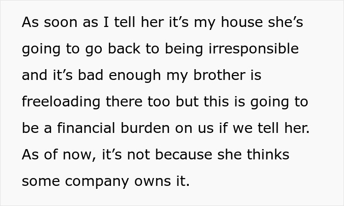 Text excerpt about a husband secretly owning his mom’s house, creating financial burdens and confusion. Text excerpt about a husband secretly owning his mom’s house, creating financial burdens and confusion.