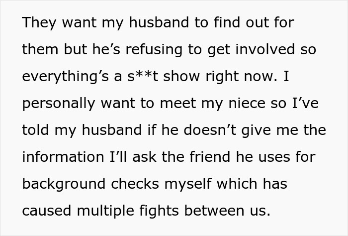 Alt text: Man might get divorced after nosy sister reveals secret kid, causing tension and fights within the family.